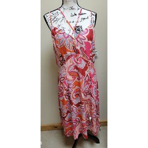 NWT 19 Cooper Women's Floral Crossover Strap Sleeveless Dress In Red/Coral, XL